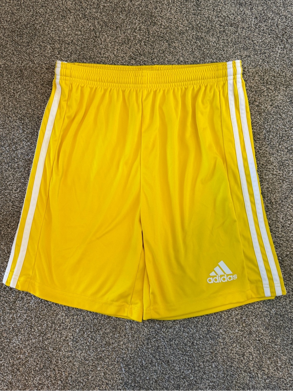 adidas Bright Yellow Athletic Shorts with White Stripes